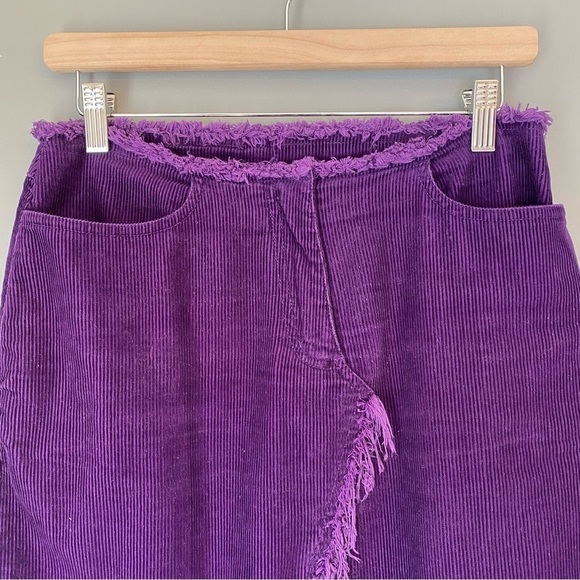 Vintage Corduroy Purple Frayed-Hem Pencil Skirt 100% Cotton - Picture 5 of 9